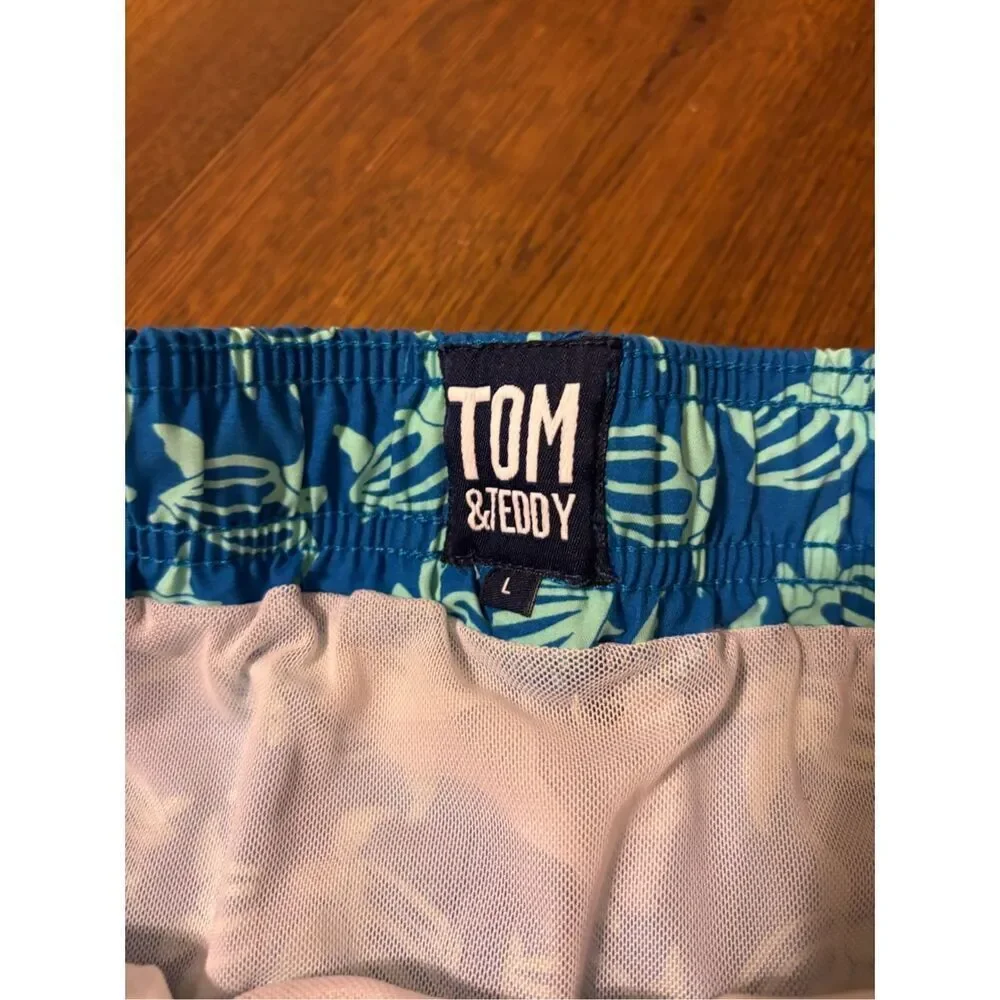 Tom & Teddy sea turtle blue swim trunks L